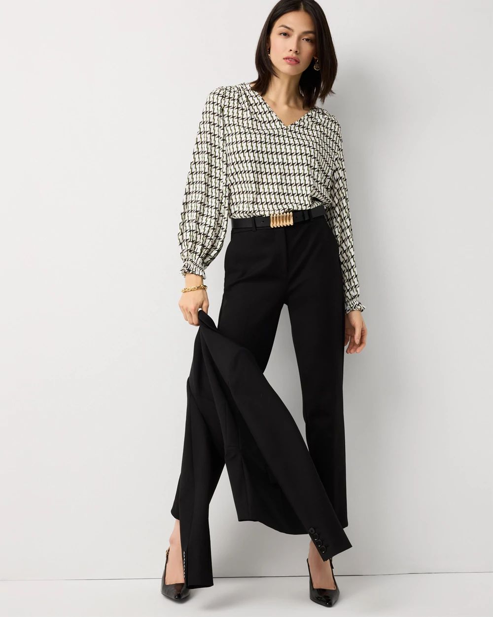 V-neck Crepe Blouse click to view larger image.