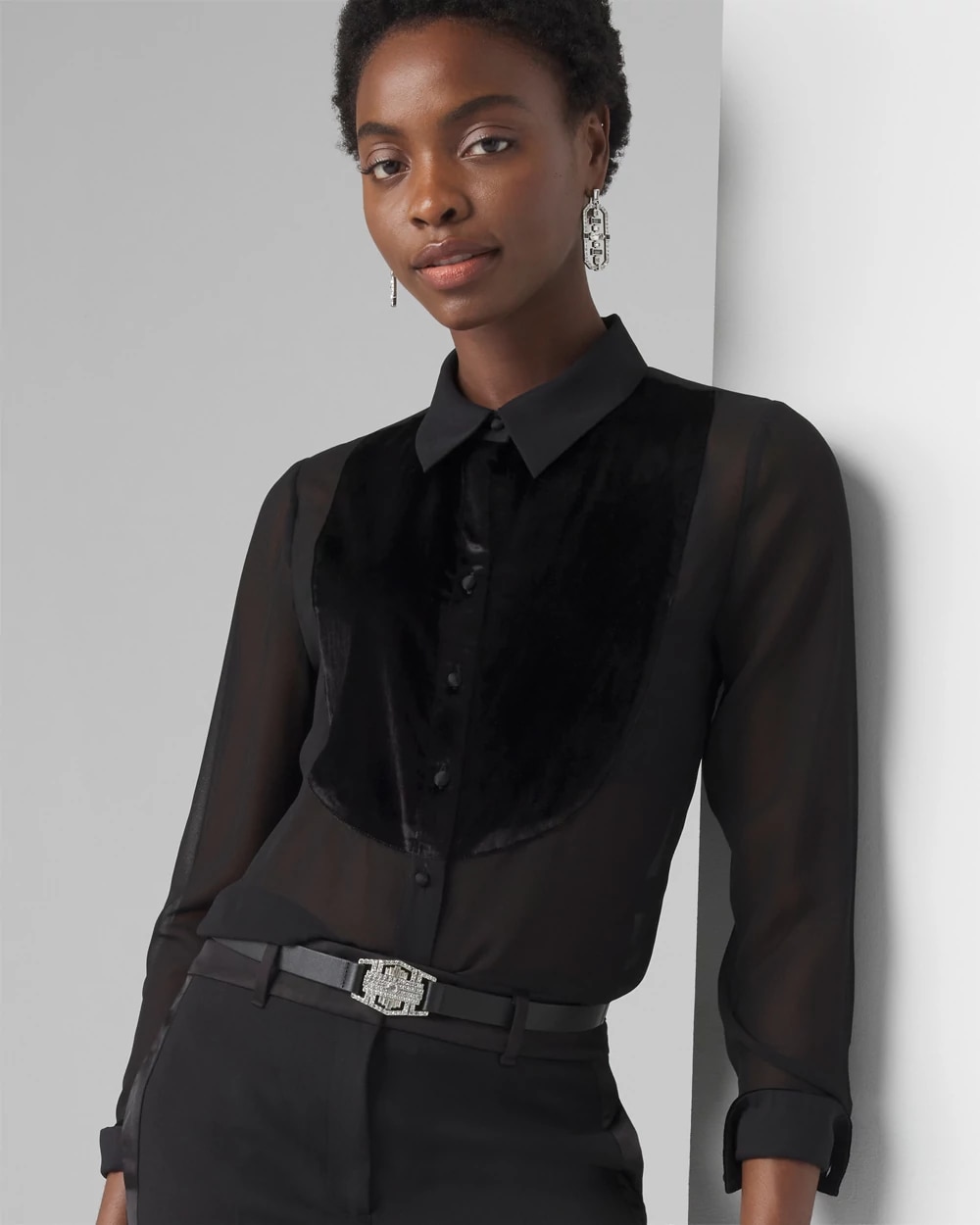 Velvet & Chiffon Tuxedo Shirt | White House Black Market Velvet & Chiffon Tuxedo Shirt | White House Black Market