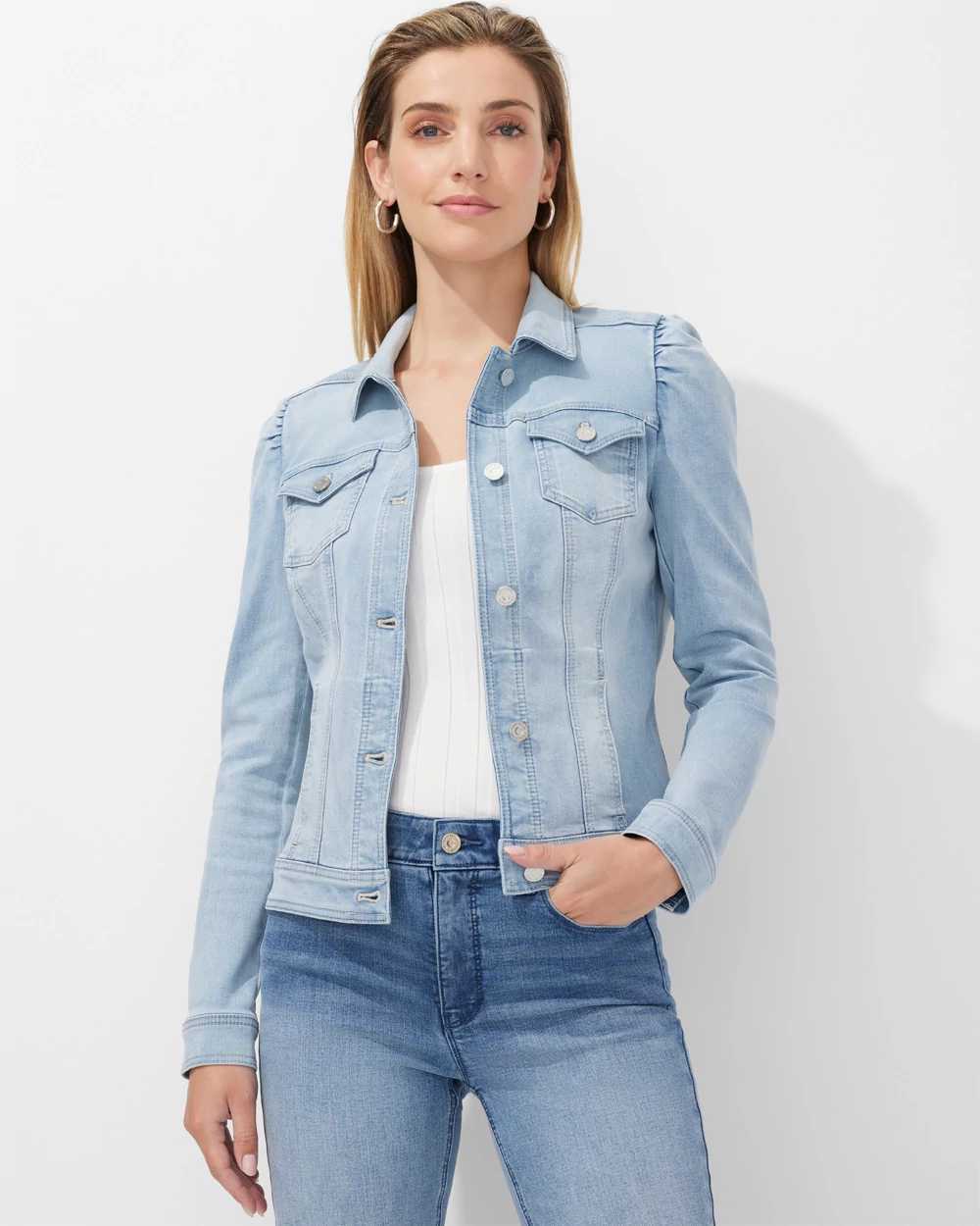 Puffy shoulder denim jacket sale