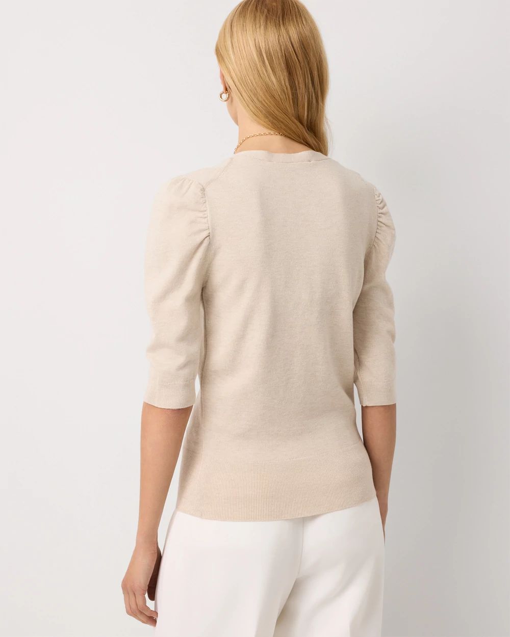 Ruched Sleeve V-neck Pullover