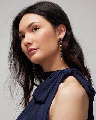 Goldtone and Blue Linear Earrings