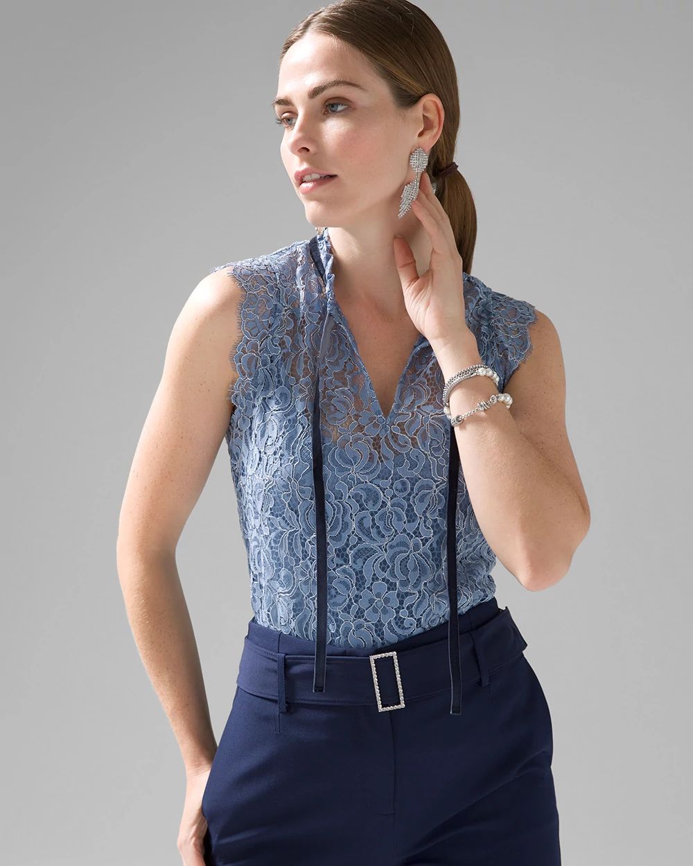 Sleeveless Lace High-Neck Shell