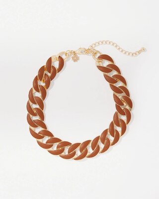 Cognac Textured Leather Link Necklace click to view larger image.