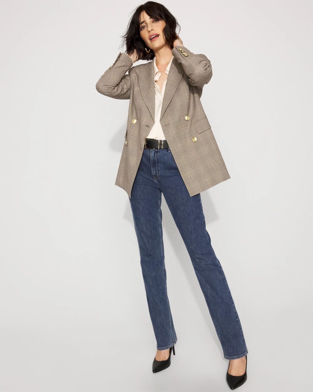 Plaid Double-Breasted Blazer