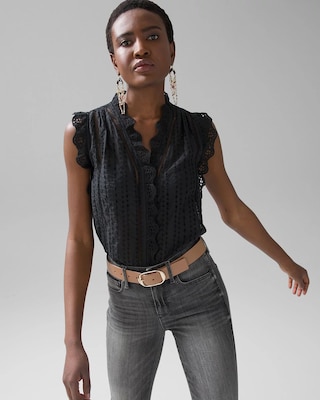 Embroidered Voile Sleeveless Blouse