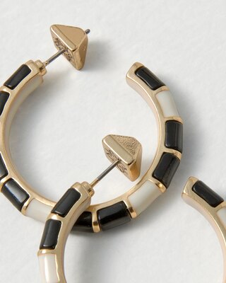 Goldtone, Black & Ecru Hoop Earrings
