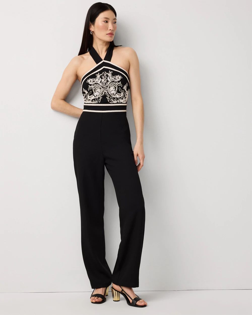 Embroidered Halter Jumpsuit