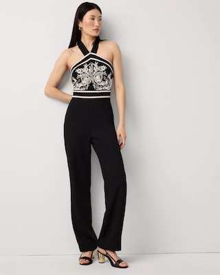 Embroidered Halter Jumpsuit