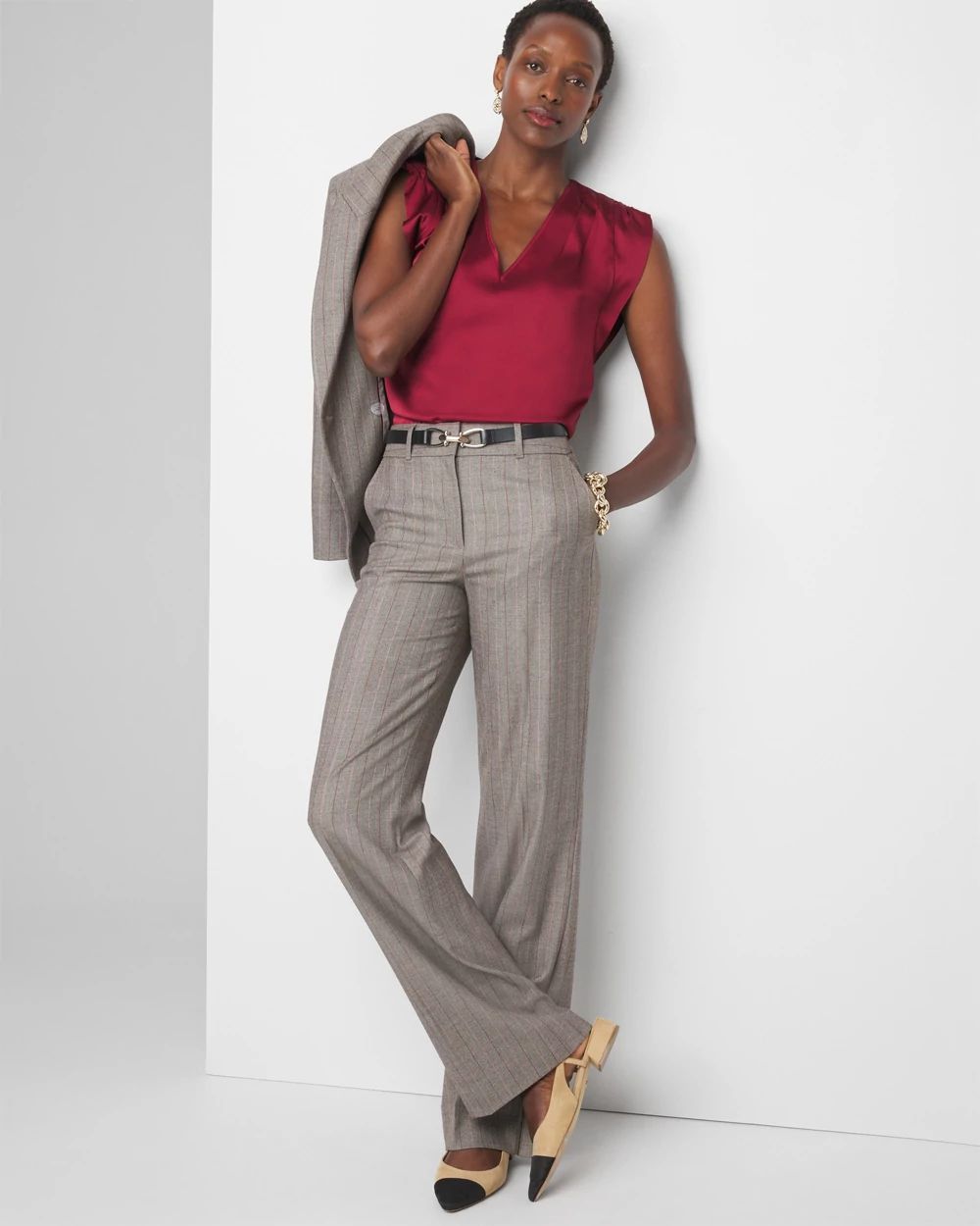 V-neck Ruched Shoulder Shell Top