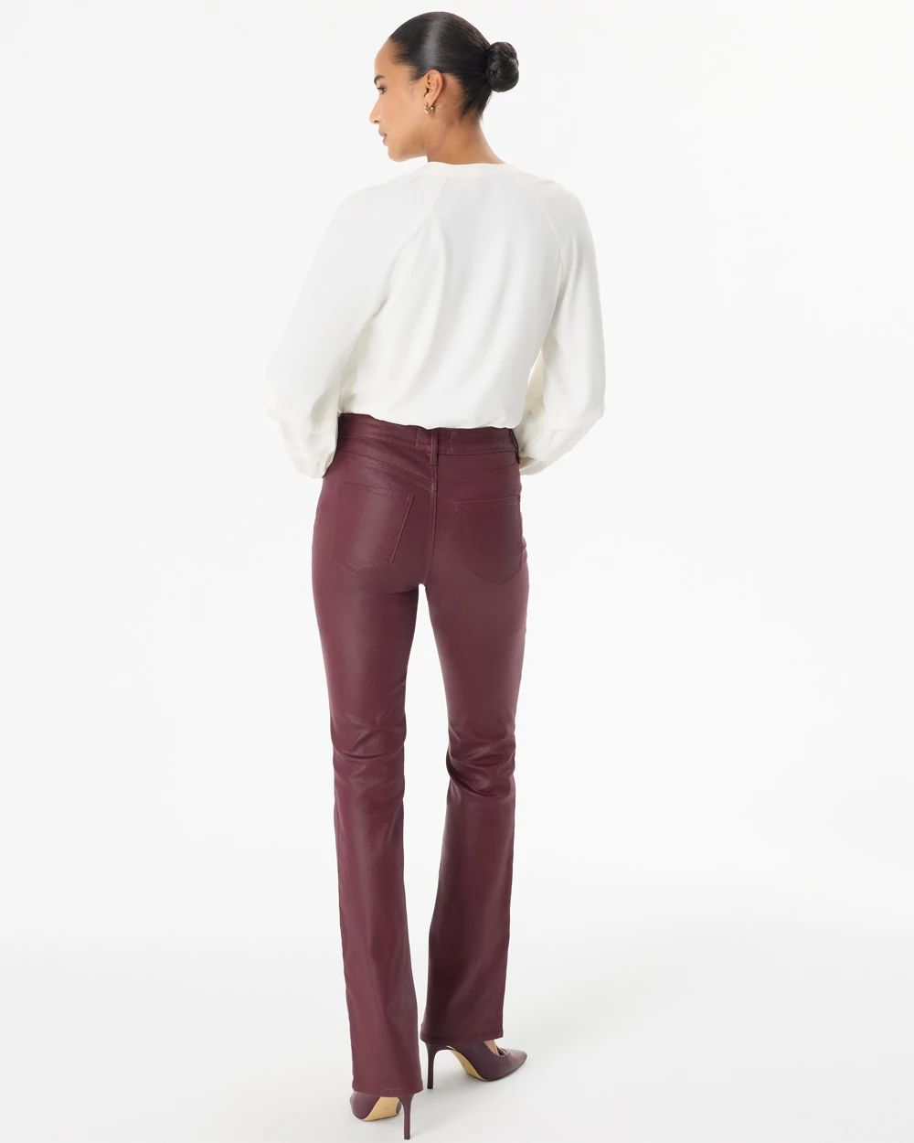 Coated Micro Bootcut Jeans click to view larger image.