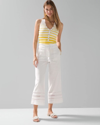 Linen-Blend Tassel-Tie Wide-Leg Crop Pants
