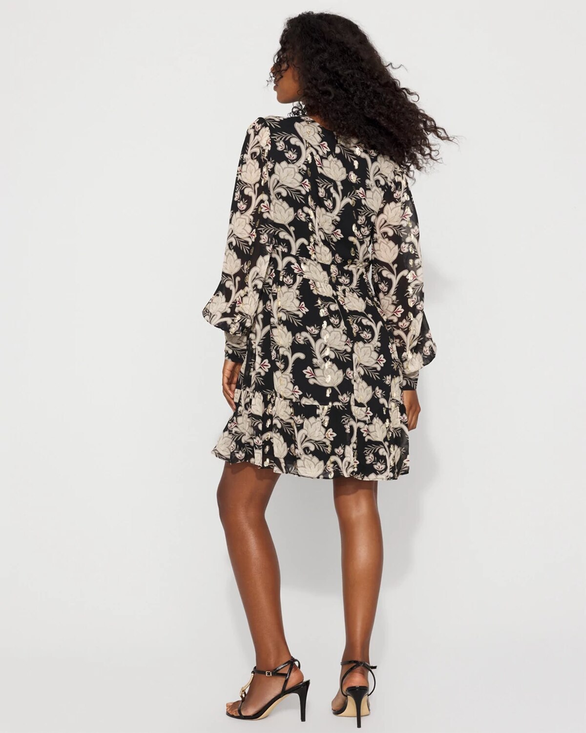 White House Black Market Petite Long Sleeve V-neck Mini Dress In Black