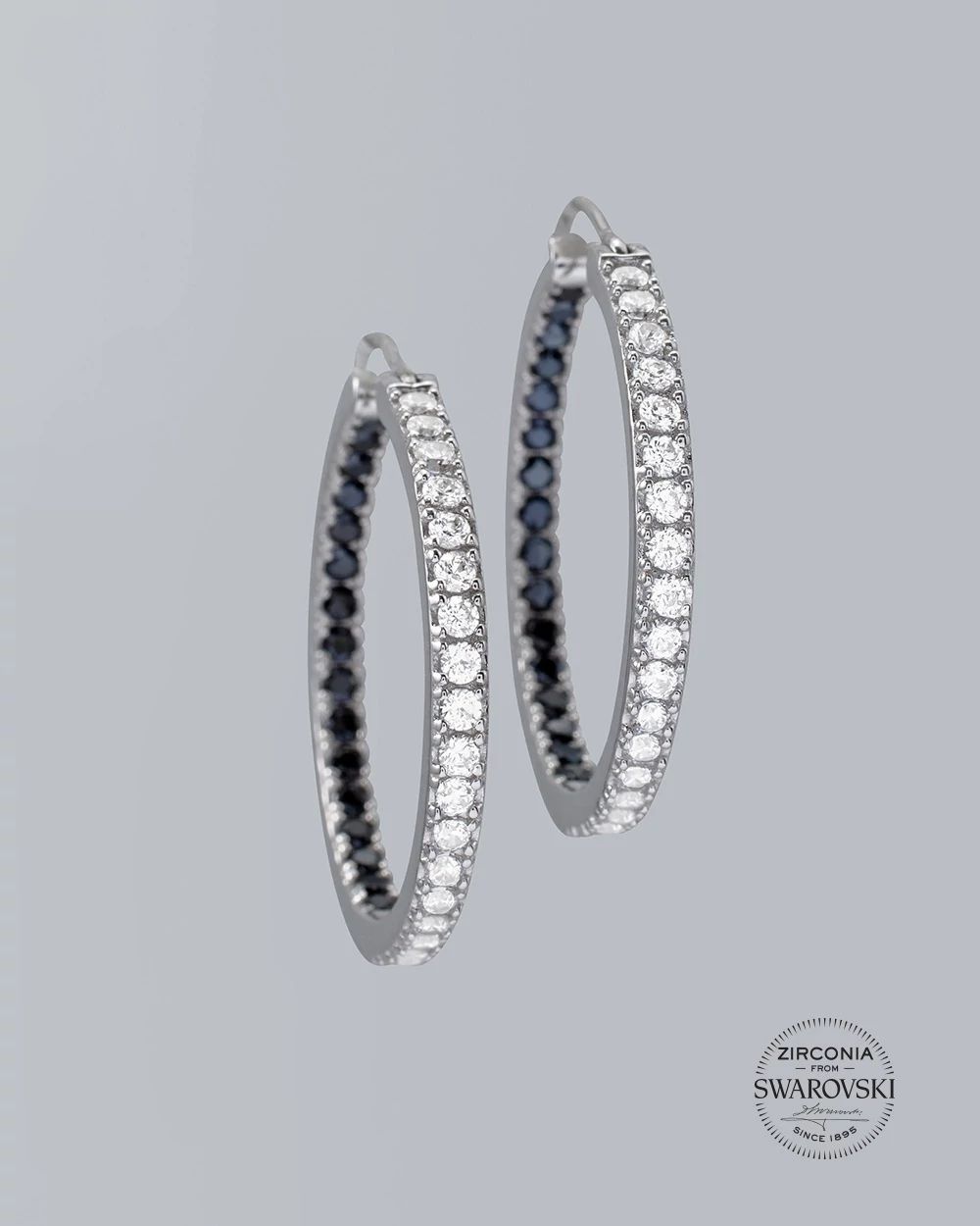 Sterling Silver Black & White Pavé Hoops With Zirconia From Swarovski®
