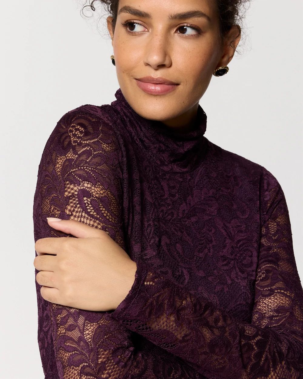 Lace Mockneck Long Sleeve Top click to view larger image.