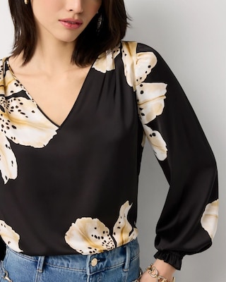 Ruffle Cuff Satin Blouse click to view larger image.
