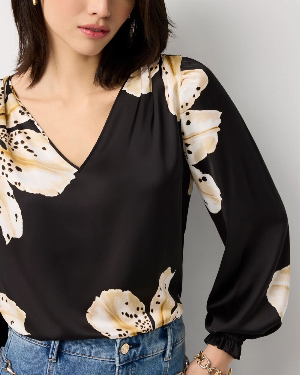 Ruffle Cuff Satin Blouse