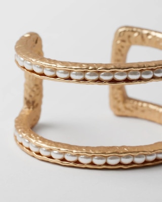 Goldtone and Faux Pearl Cuff Bracelet click to view larger image.