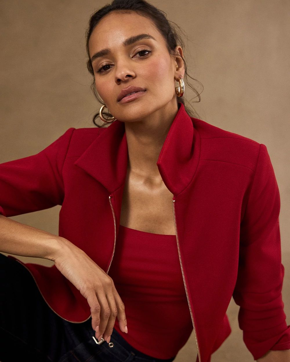 Knit Crepe Zip-Front Jacket