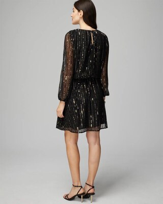 Long-Sleeve Sequin Blouson Dress