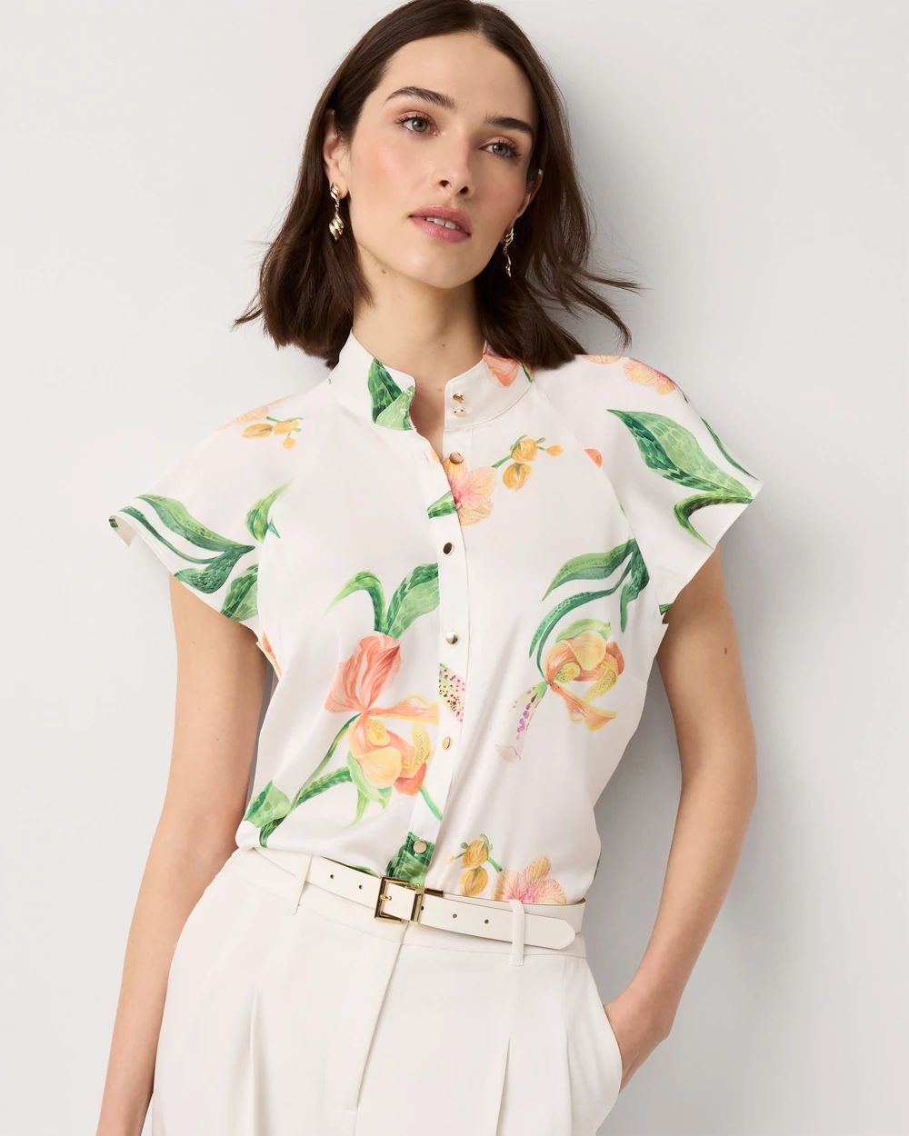Flutter-Sleeve Satin Shirt