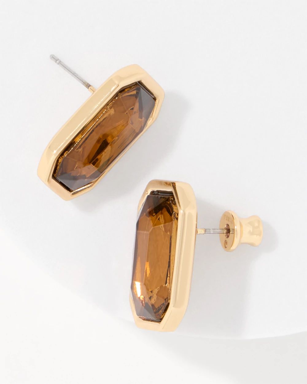 Smokey Topaz Glass Stone Stud Earrings click to view larger image.