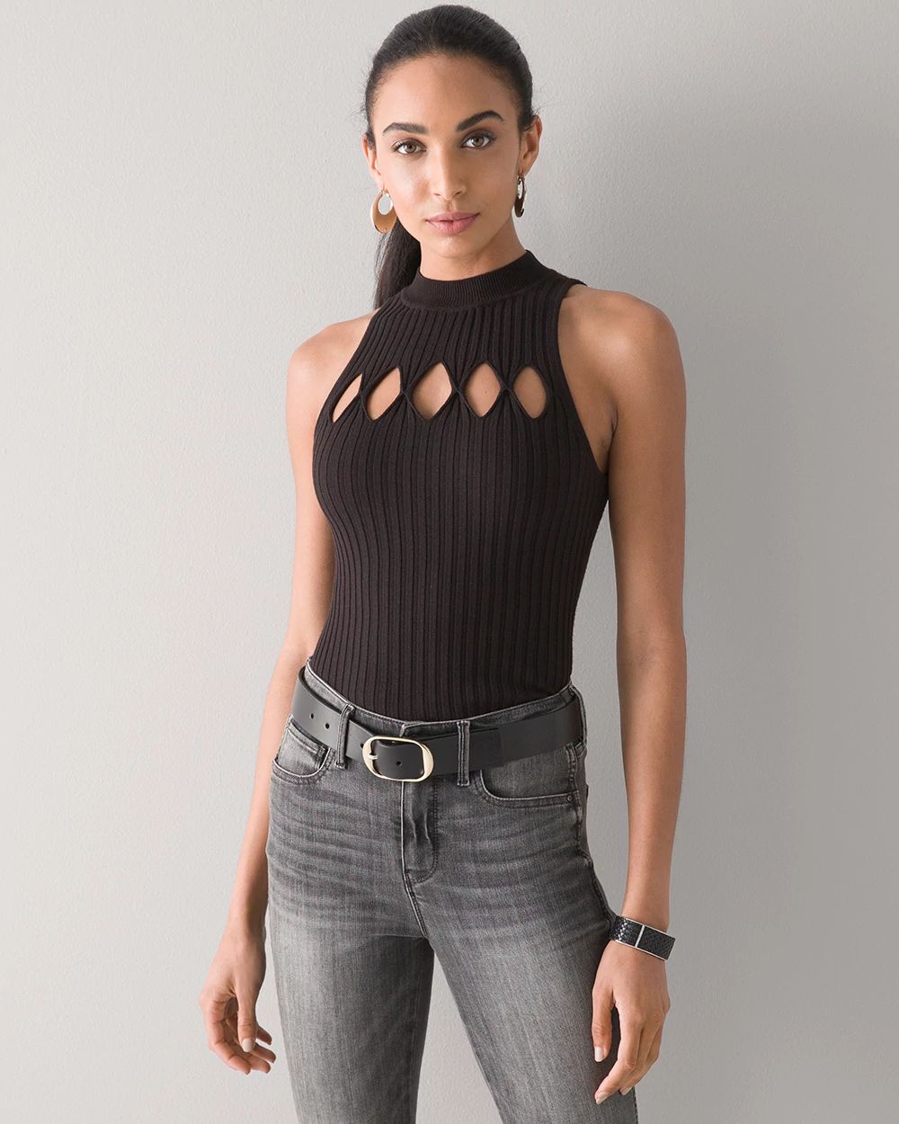 Ribbed Cutout Knit Halter Top