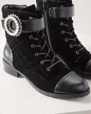 Quilted Velvet Combat Boots