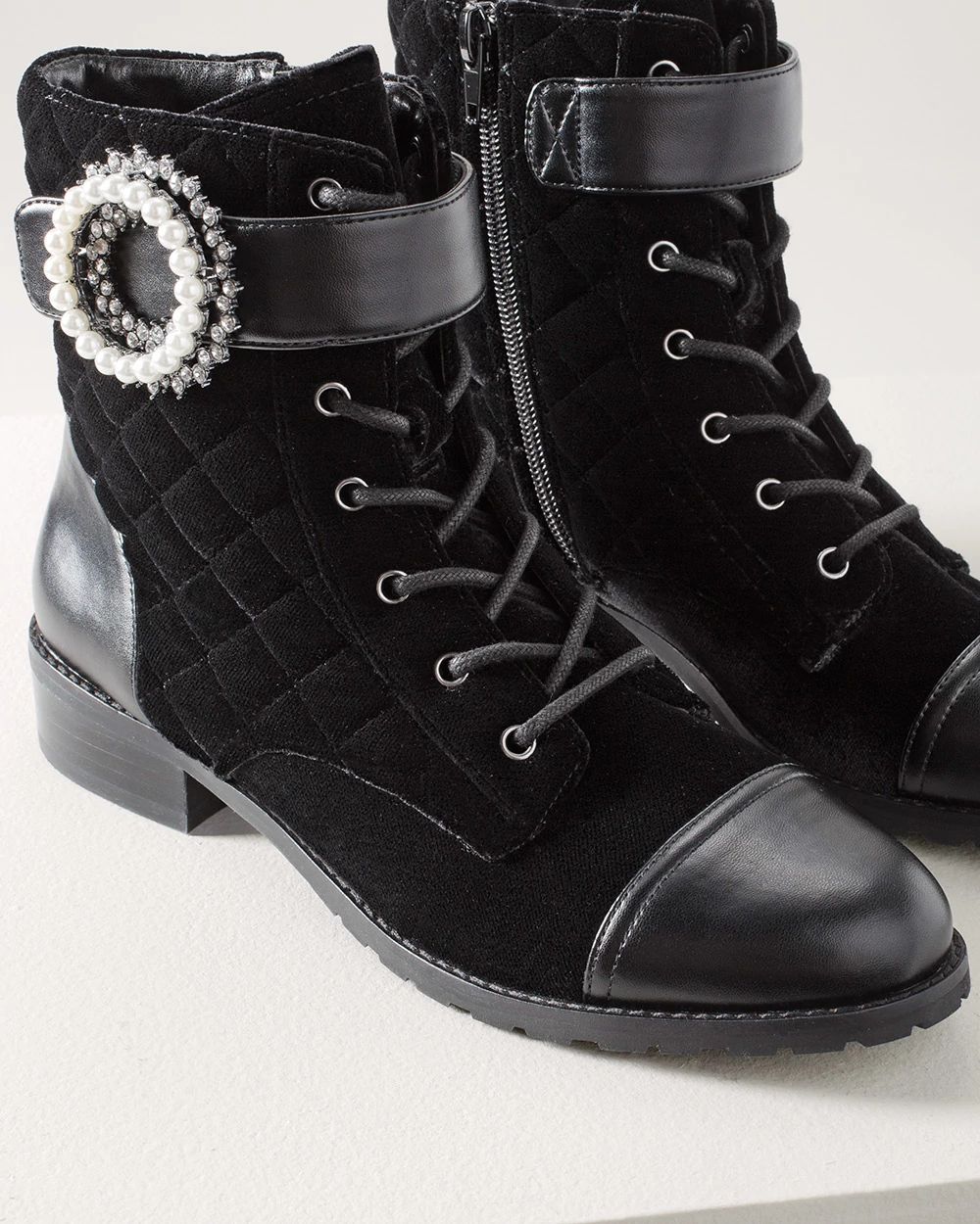 Quilted Velvet Combat Boots