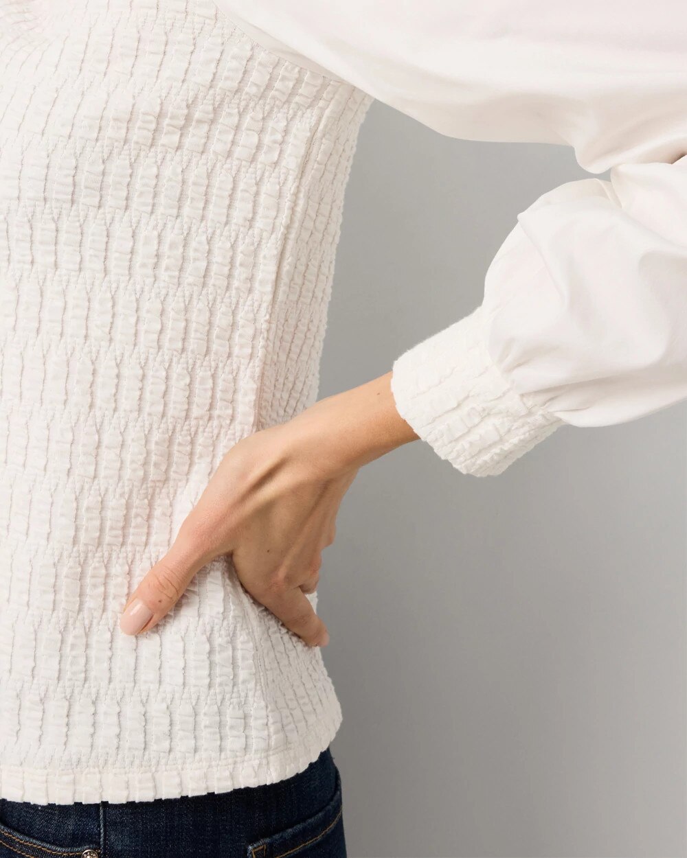 Knit + Poplin Long Sleeve Pullover - image 3