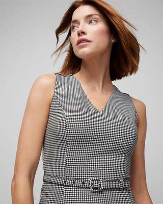 Sleeveless V-Neck Belted Work Sheath Dress