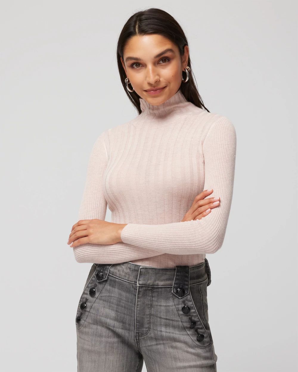 Petite Long-Sleeve Cashmere Blend Mockneck Sweater