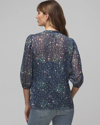 Petite Elbow Sleeve Tie Neck Blouse