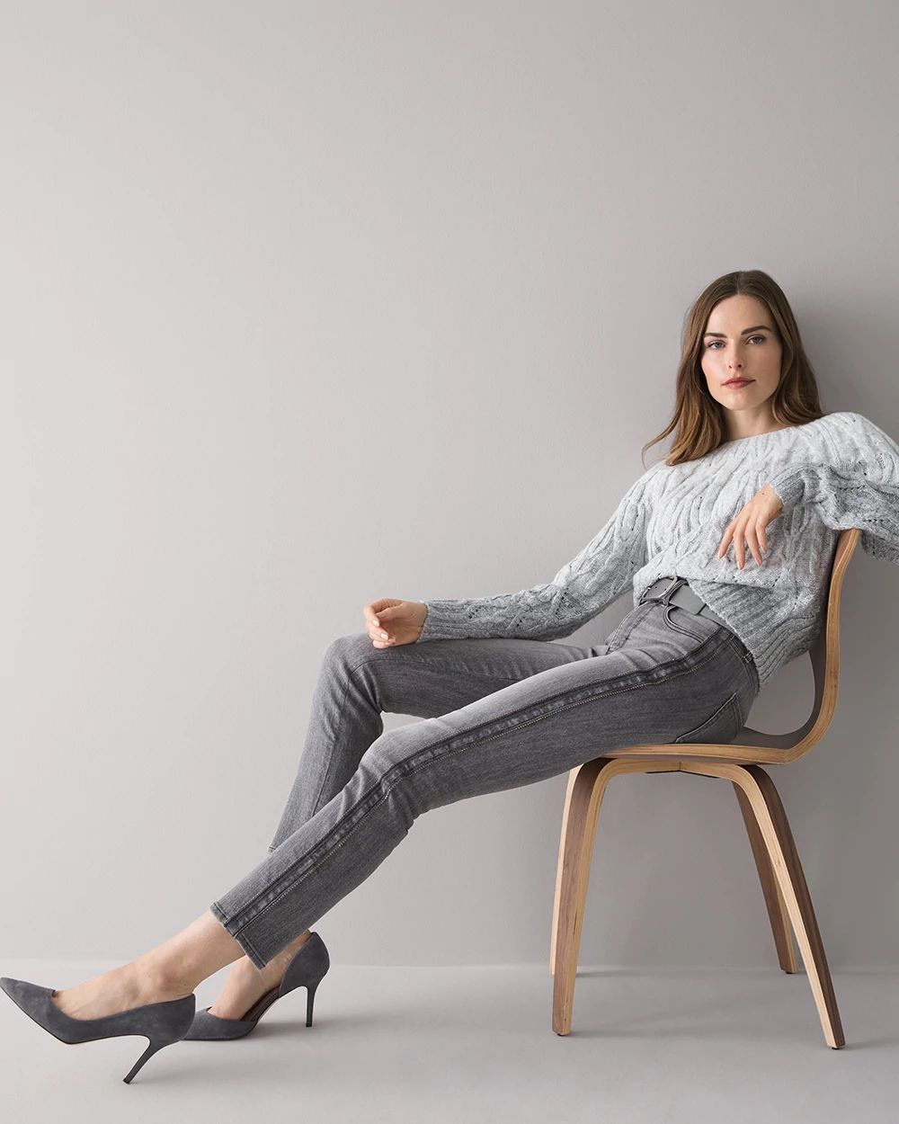 High-Rise Rhinestone Stripe Straight Jeans