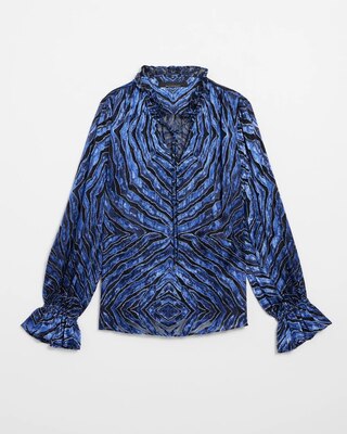 Long Sleeve Silk Burnout Tie Blouse click to view larger image.