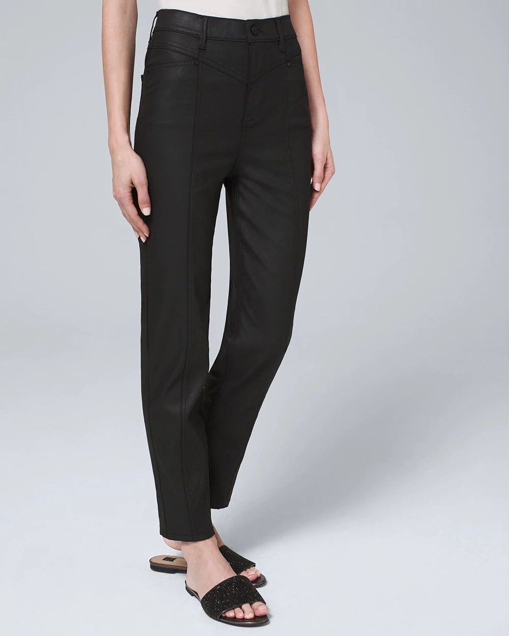 Ultra High-Rise Coated Tapered Ankle Jeans