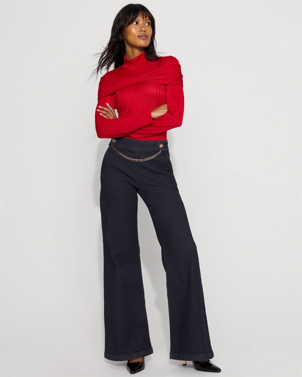 Convertible Mockneck Rib Knit Top