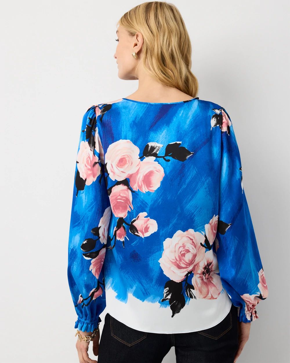 Petite Ruffle Cuff Satin Blouse