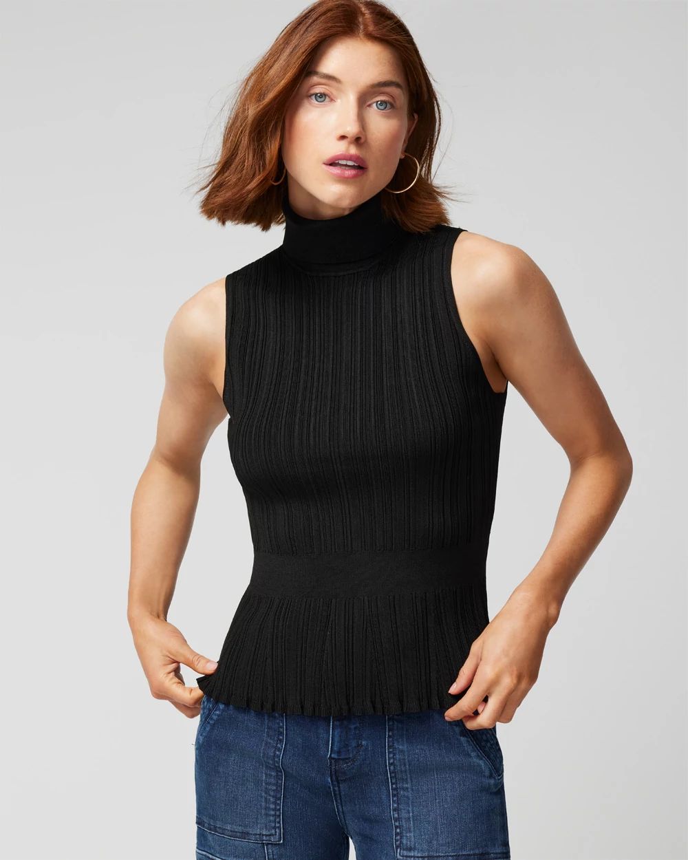 Varigated Rib Sleeveless Peplum Sweater