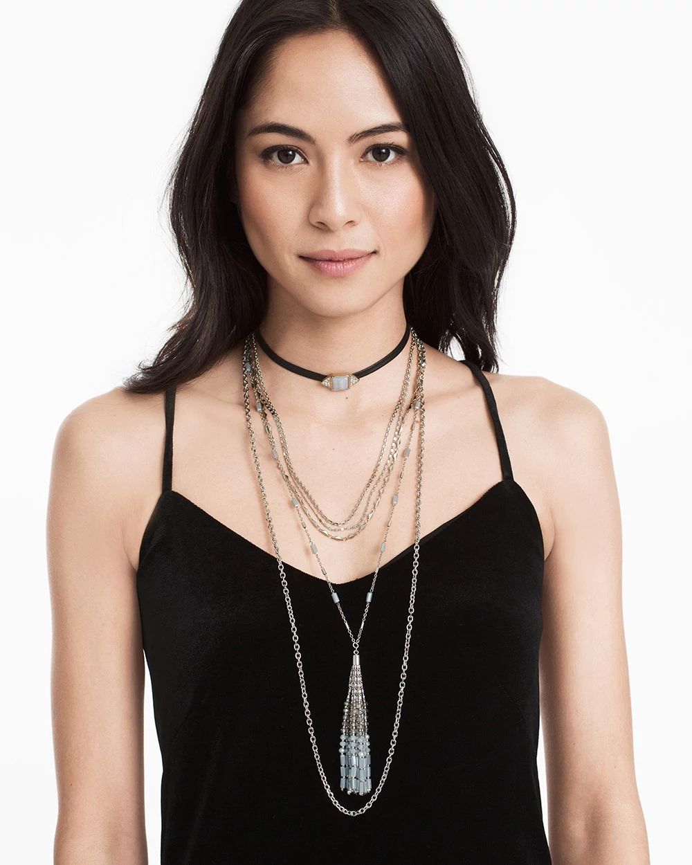 Blue Lace Agate Tassel Choker Necklace