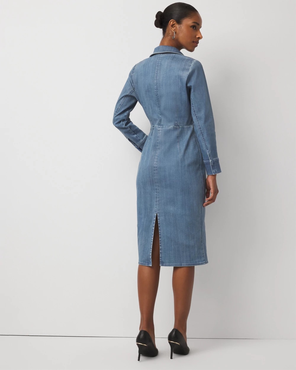 Petite Clear Coated Denim Midi Dress