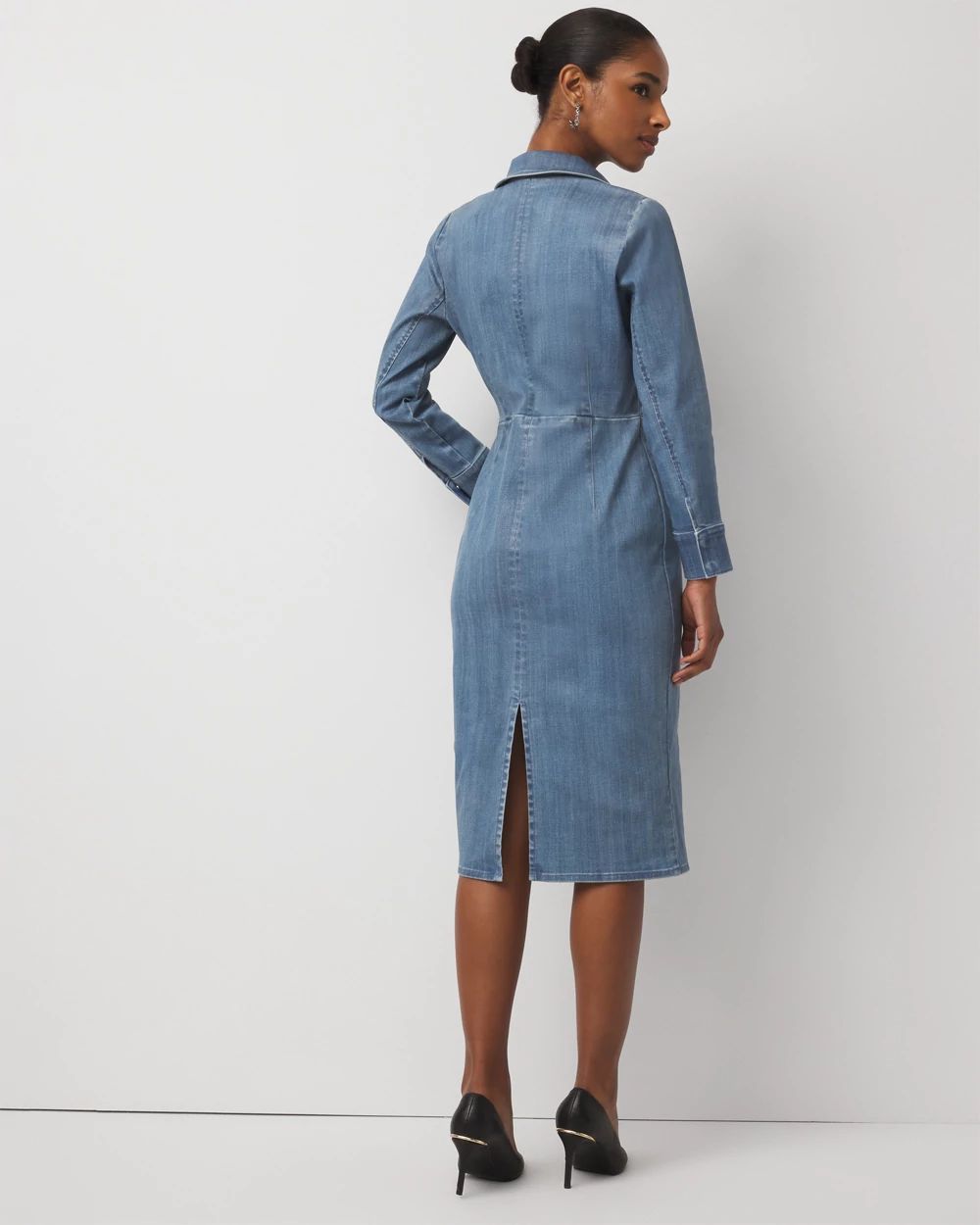 Petite Clear Coated Denim Midi Dress