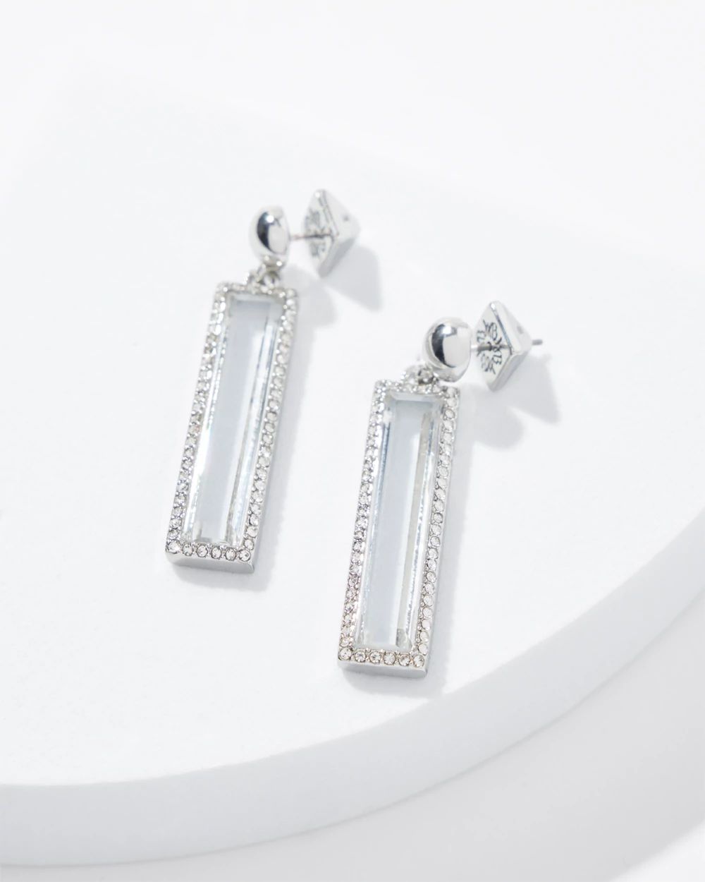 Silver Pave Crystal Linear Earrings