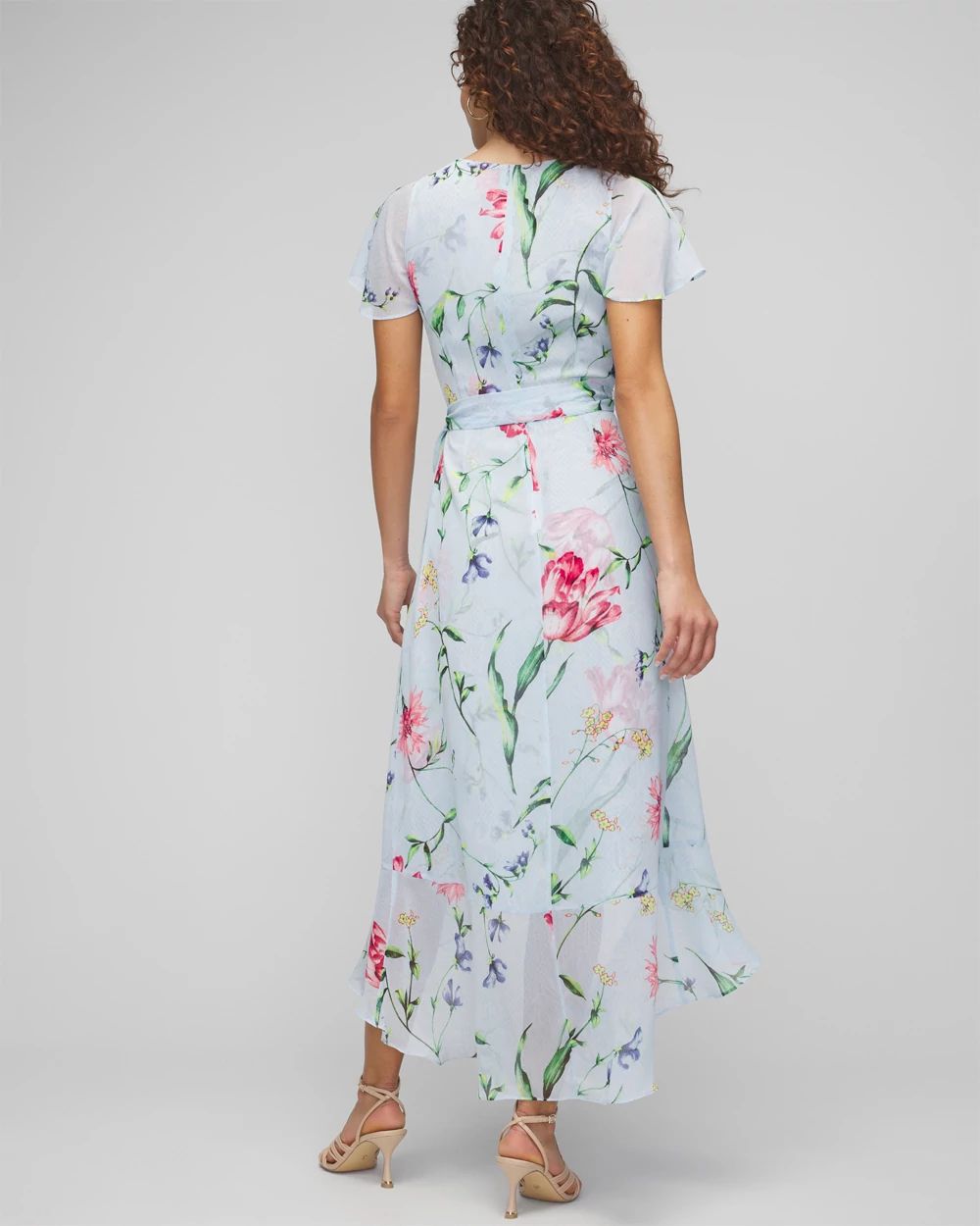 Short Sleeve Flutter Wrap Midi Dress