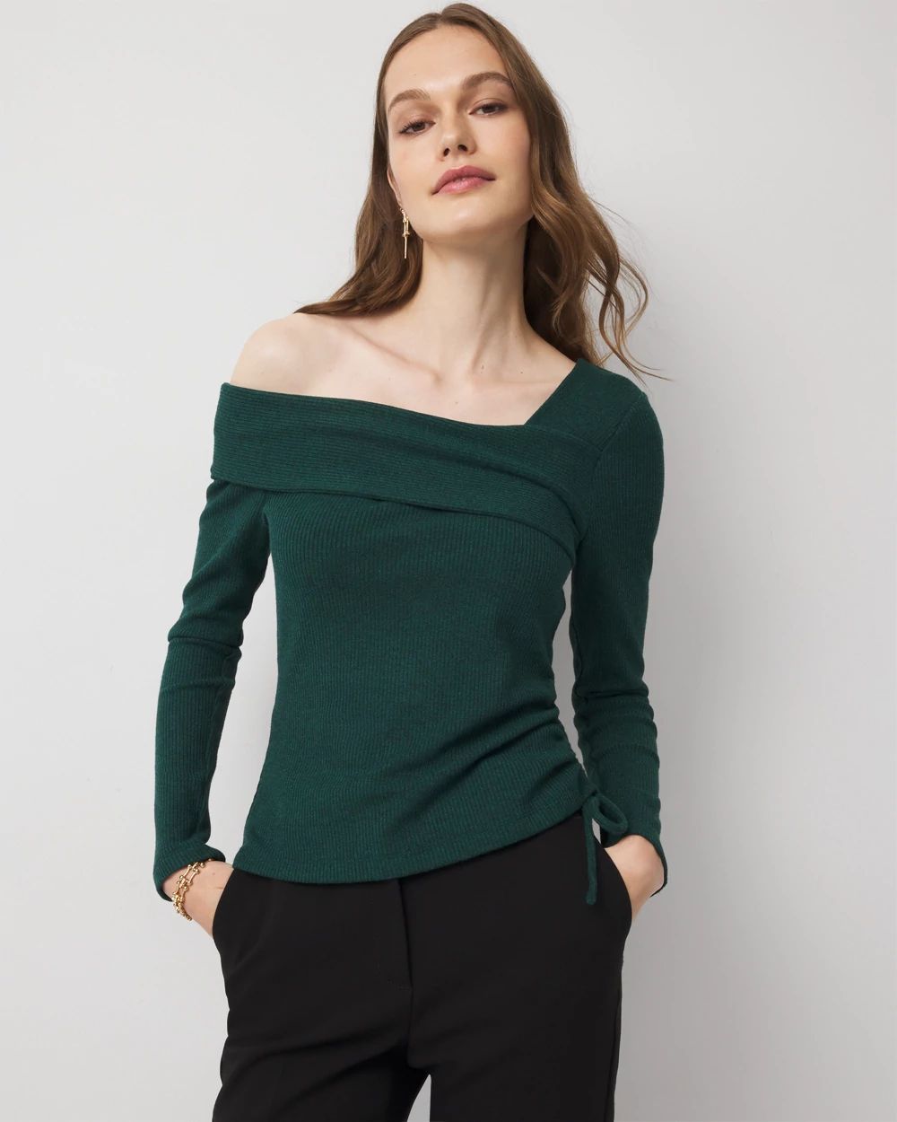 Side Ruched Rib Snit Top