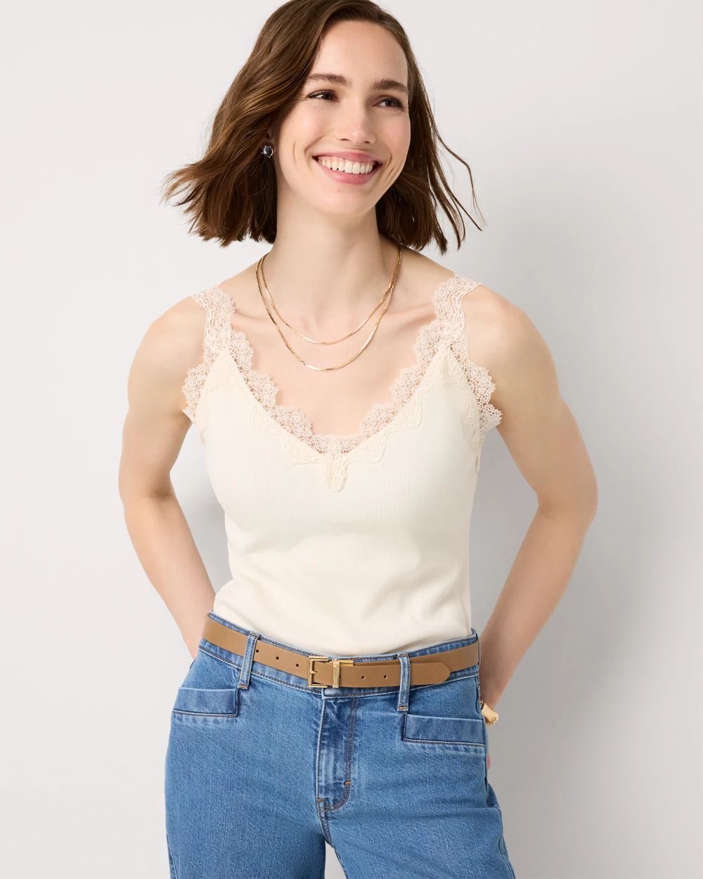 WHBM FORME™ Lace Trim Ribbed Tank