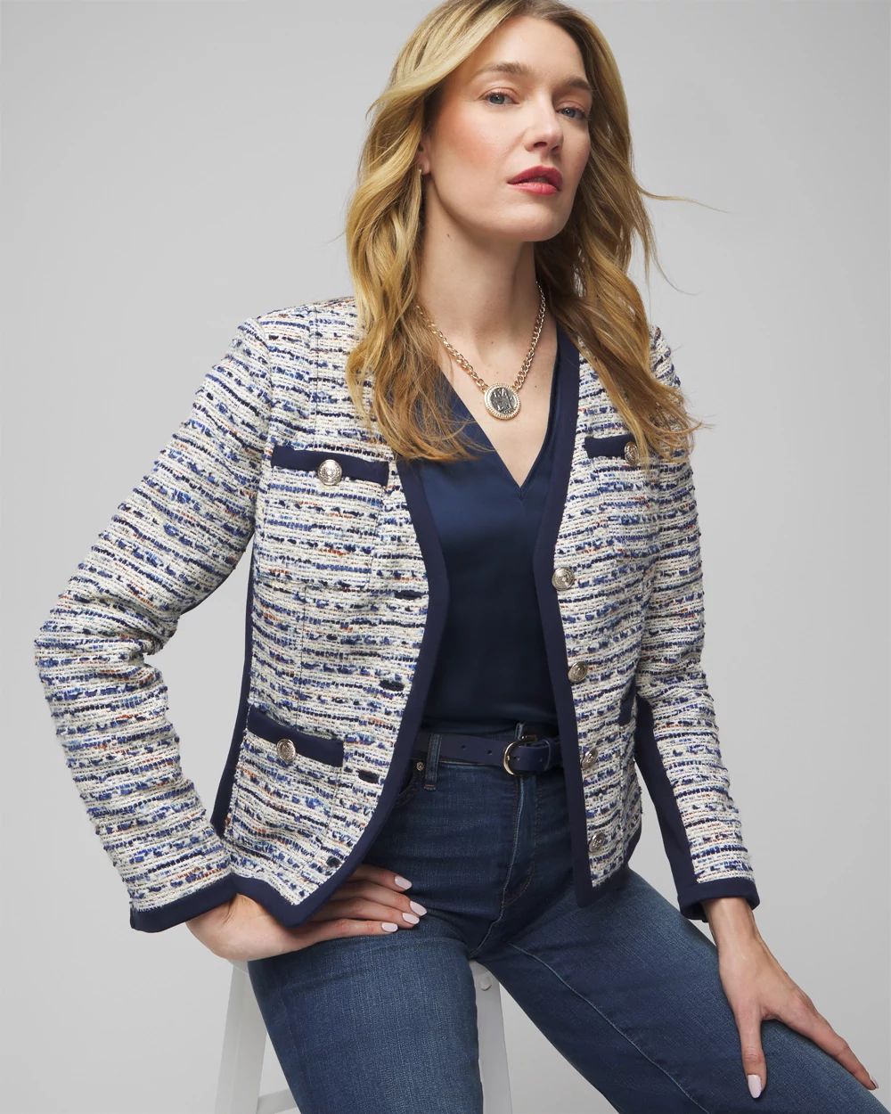 V-Neck Tweed Jacket