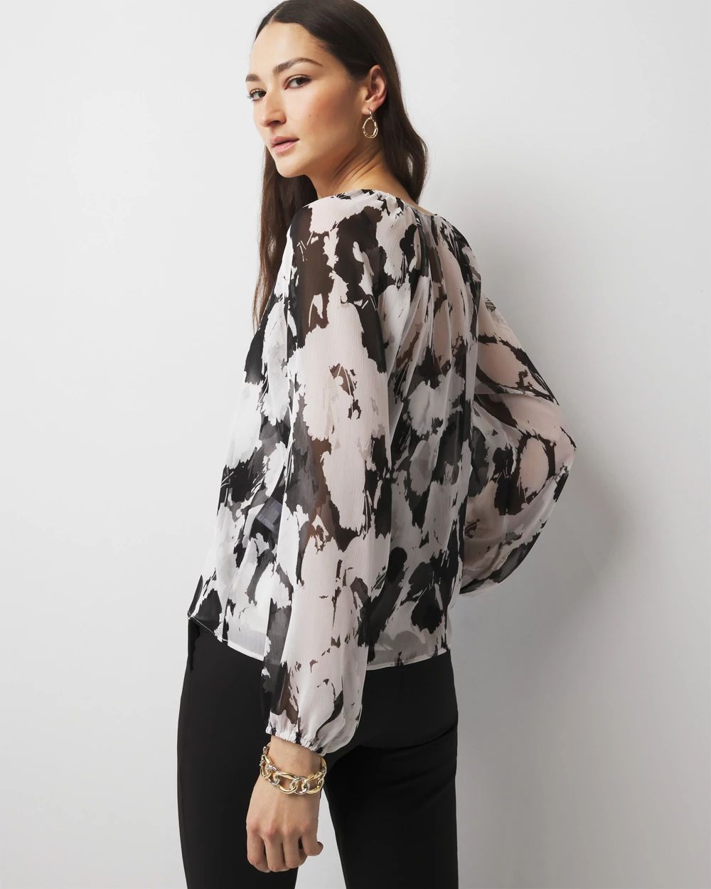 Petite Printed Ruffle Front Blouse