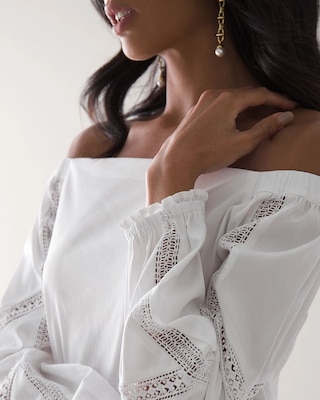 Lace-Inset Off-The-Shoulder Blouse click to view larger image.