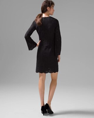 Long-Sleeve Eyelet Shift Dress