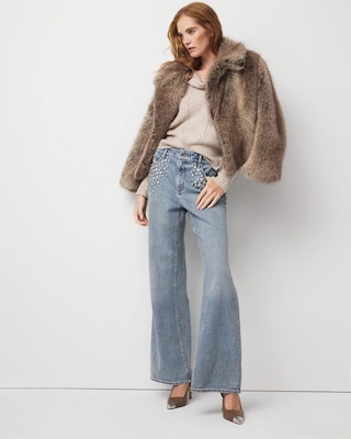 Rhinestone Extra High Rise Wide Leg Jean click to view larger image.